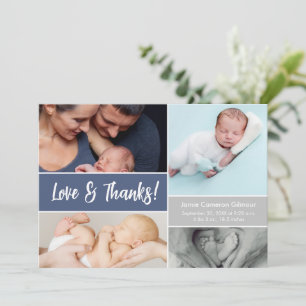 Cartão De Agradecimento Obrigados e amor Foto Colagem Azul Chá