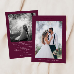 Cartão De Agradecimento Obrigados e amor Foto minimalista de casamento Cra