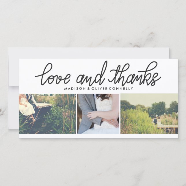 Cartão De Agradecimento Obrigados E Amor Modernos Que Casam Três Colagens  (Frente)