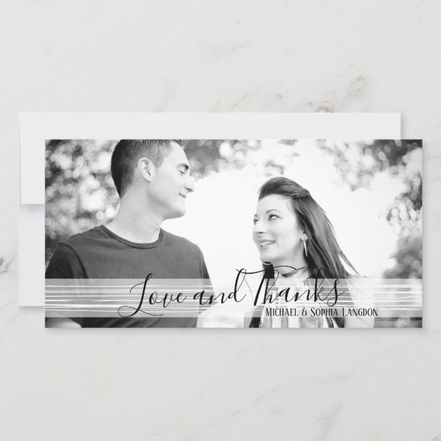 Cartão De Agradecimento Obrigados e amor preto e branco modernos (Frente)