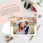 Cartão De Agradecimento Obrigados e amor Queda Floral Foto de Casamento<br><div class="desc">Este cartões de agradecimentos de fotos "Amor e Obrigados" apresenta um retrato de casamento na frente com uma camada branca de texto e uma borda floral rústica de flores de aquarela do outono em cores azul, rosa, pêssego, laranja amarelo, burgundy e verde. Personalize com uma mensagem de obrigado personalizada na...</div>