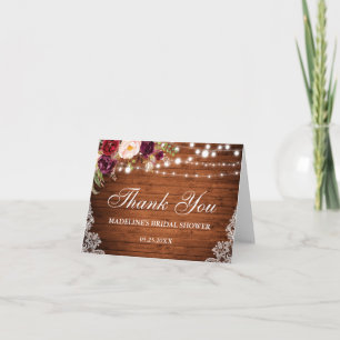Cartão De Agradecimento Obrigados Florais Rústicos Chá de panela Lace Made