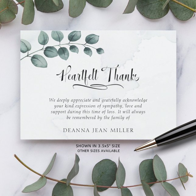 Cartão De Agradecimento Obrigados Funerários Feitos de Água Folhas Verdes (Criador carregado)