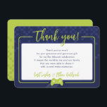 Cartão De Agradecimento OBRIGADOS MODERNOS PARA JOGOS Bar marinho Mitzvah<br><div class="desc">pelo kat massard >> www.simplysweetPAPERIE.com <<< Um design simples para seus OBRIGADOS COM AS PLACAS FLAT - para corresponder aos seus convites principais. Adorei o design, mas gostaria de ver algumas mudanças - outro esquema de cores, produto, adicionar uma foto ou adaptado para uma ocasião diferente - sem preocupações, simplesmente...</div>