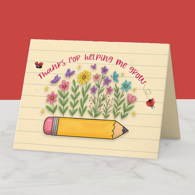 Cartão De Agradecimento Obrigados para me ajudar a aumentar a apreciação d ("Thanks for helping me grow" card for teachers)