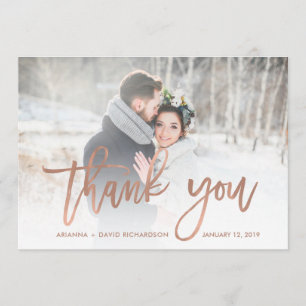 Cartão De Agradecimento Obrigados russos   Foto de Casamento Dourado Faux 
