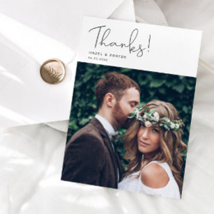 Cartão De Agradecimento Obrigados Simples Script Foto Moderna De Casamento