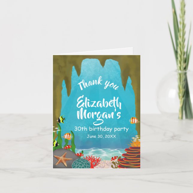 Cartão De Agradecimento Ocean Cave Under the Sea Corals Birthday (Frente)