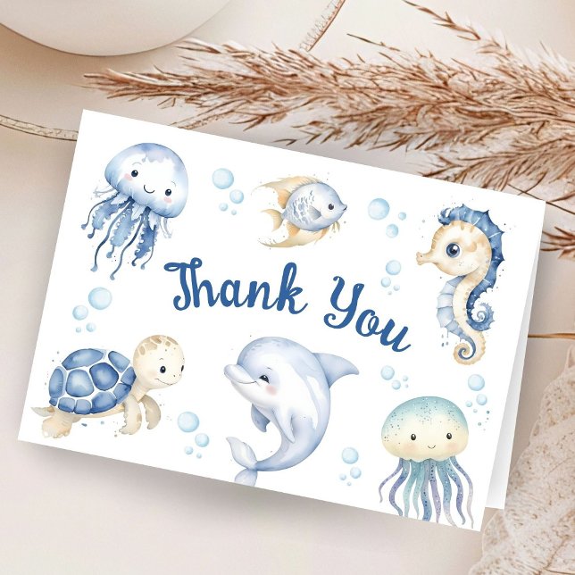 Cartão De Agradecimento Ocean Sea Baby Shower Boy Folded Thank You Card (Criador carregado)