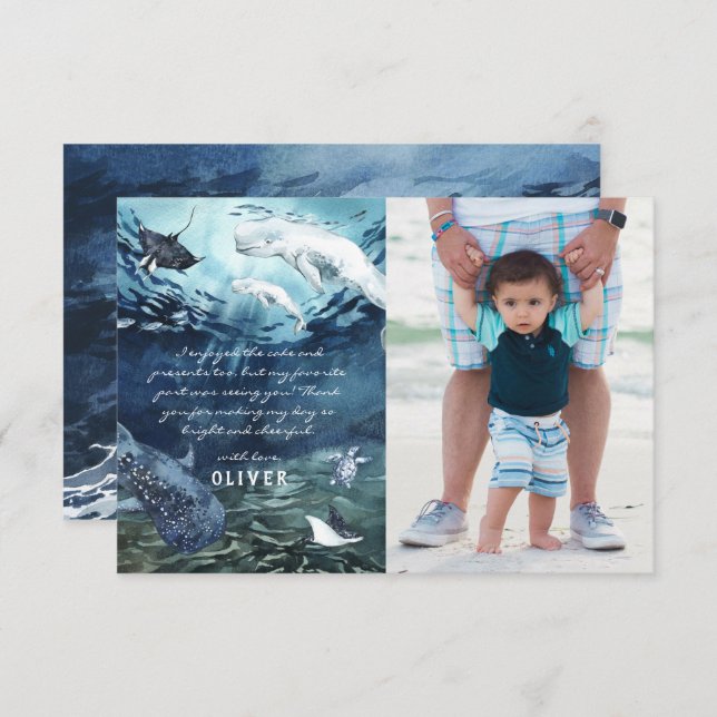 Cartão De Agradecimento Oceano Baleeiro Beluga | Foto Obrigado (Frente/Verso)