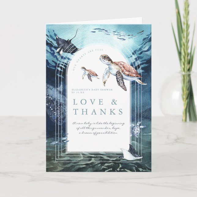 Cartão De Agradecimento Oceano de Tartaruga | Chá de fraldas Obrigado (Frente)