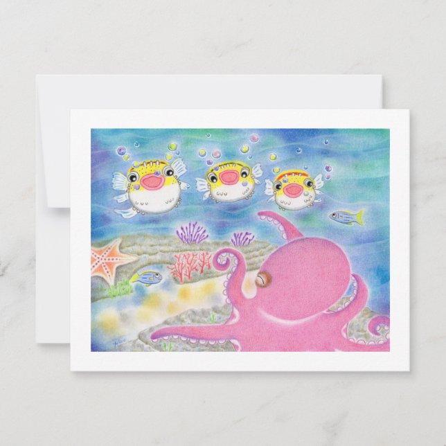 Cartão De Agradecimento Octopus Porcupinefish Music Any Occasion Flat Card (Frente)