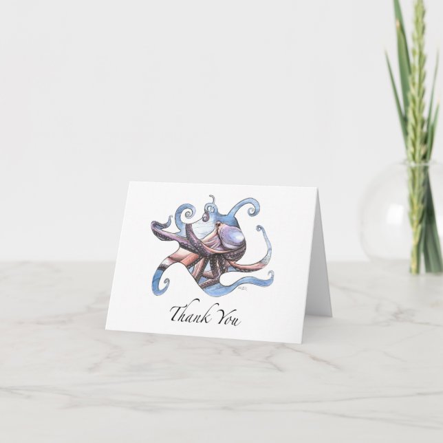Cartão De Agradecimento Octopus Thank You Card pen and ink illustration (Frente)