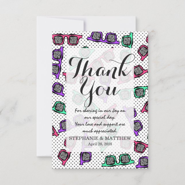 Cartão De Agradecimento Óculos escuros retrorados dos anos 90 esculpidos e (Frente)