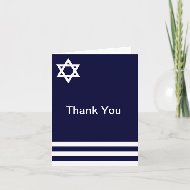 Cartão De Agradecimento Offset Blue Bar Mitzvah Thank You Card (Frente)