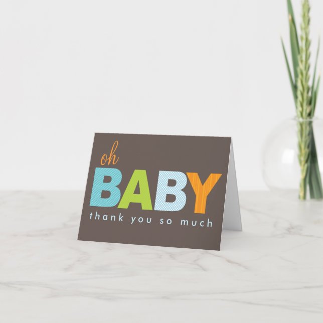 Cartão De Agradecimento Oh Baby Boy Modern Baby Thank You Note Card (Frente)