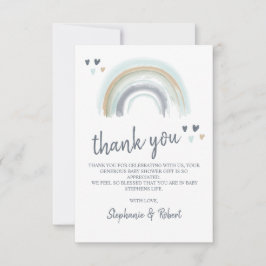 Cartão De Agradecimento Oh Baby Chá de Bebê Azul Boho Arco-íris Obrigado