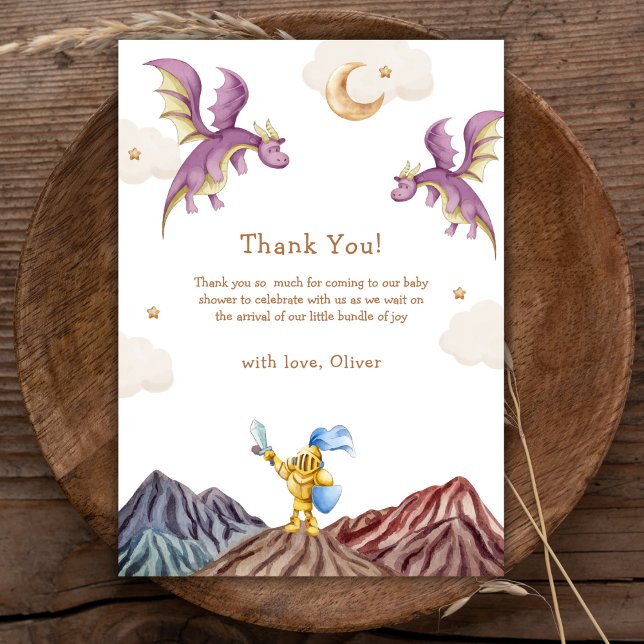 Cartão De Agradecimento Oh Baby Medieval Fairytale Dragon Boy Chá de frald (Oh Baby Medieval Fairytale Dragon Boy Baby Shower Thank You Card)