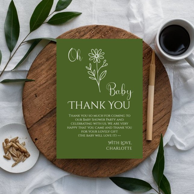 Cartão De Agradecimento Oh Baby Minimalist Wildflower Baby Shower (Criador carregado)