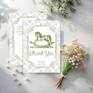 Cartão De Agradecimento Oh bebê cavalo de balanço verde sálvia baby shower