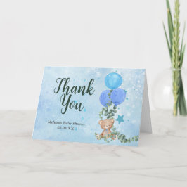 Cartão De Agradecimento Oh Boy Bear Blue Balão Eucalyptus foto personaliza