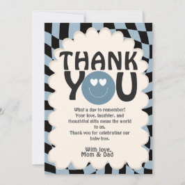 Cartão De Agradecimento Oh Boy! Modern Groovy Blue Happy Face Baby Shower