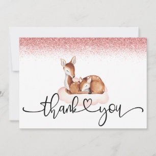 Cartão De Agradecimento Oh Deer Chá de fraldas Rosa de Aquarela Dourada