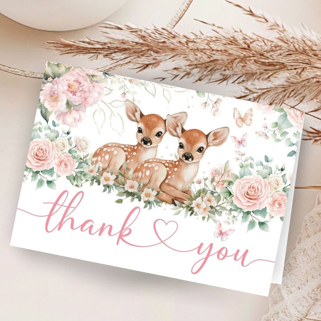 Cartão De Agradecimento Oh Deer Twin Girls Baby Shower Folded Thank You (Criador carregado)