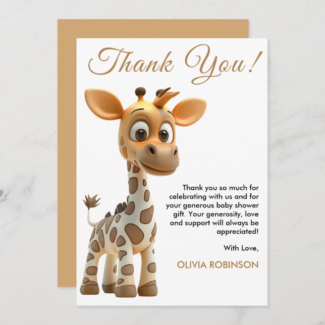 Cartão De Agradecimento Oh Menino Bebê Girafa Fofo Menino Chuvada de Bebê  (Frente/Verso)
