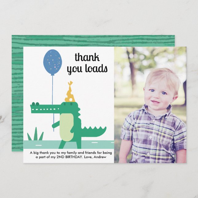 Cartão De Agradecimento Oh Snap Jacaré Fofo Aniversário Infantil (Frente/Verso)