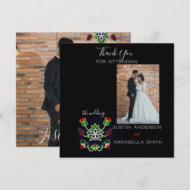 Cartão De Agradecimento Ojibwe Floral Strawberry Black Thank You Wedding (Frente/Verso)
