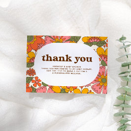 Cartão De Agradecimento Olá, Baby | Flores Retro De Groovy Boho Obrigado