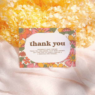 Cartão De Agradecimento Olá Bebê Flores Groovy Retro Boho Obrigado