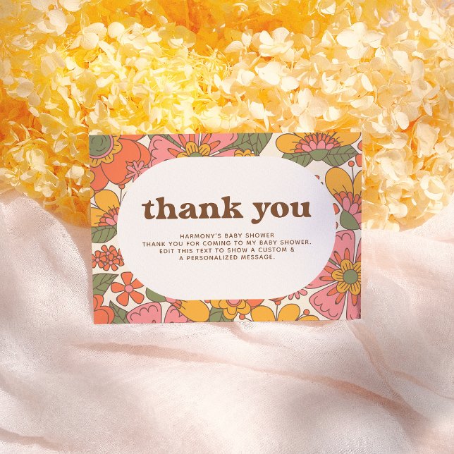 Cartão De Agradecimento Olá Bebê | Flores Groovy Retro Boho Obrigado (Criador carregado)