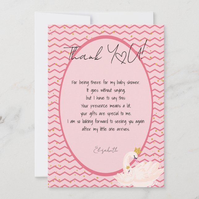 Cartão De Agradecimento Olá, Bebê Swan Obrigado (Frente)