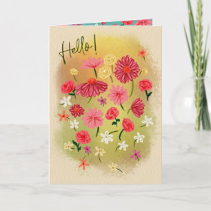Cartão De Agradecimento Olá! Flores Rosa bonito Pintadas À Mão