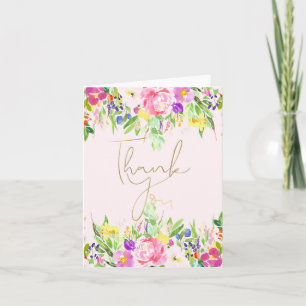 Cartão De Agradecimento Olá Linda Pink Watercolor obrigado Floral