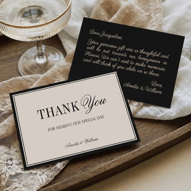 Cartão De Agradecimento Old Money Classy Timeless Black Cream Wedding (Criador carregado)