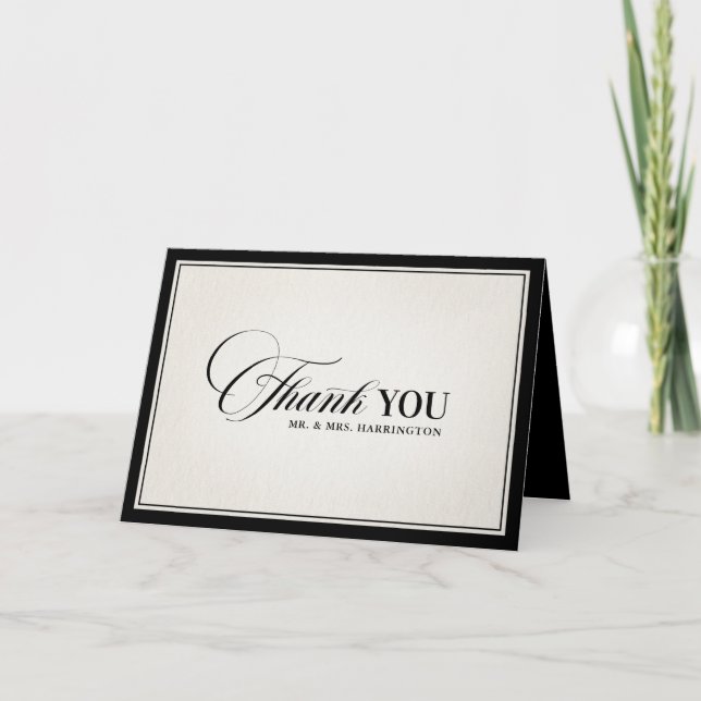 Cartão De Agradecimento Old Money Modern Formal Black Photo Wedding (Frente)
