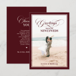 Cartão De Agradecimento Old Money Modern Formal Burgundy Luxury Wedding