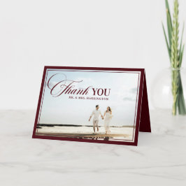 Cartão De Agradecimento Old Money Modern Formal Burgundy Photo Wedding