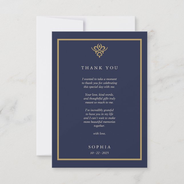 Cartão De Agradecimento Old Money Navy Blue Flat Thank You Card (Frente)