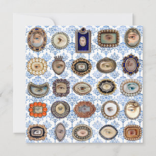 Cartão De Agradecimento Olho de Amante Vitoriano em damasco azul e branco