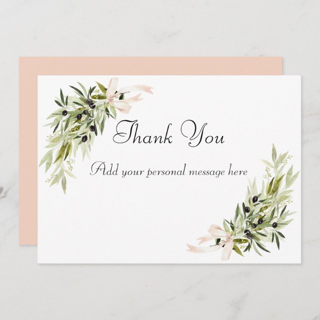 Cartão De Agradecimento Olive Branch Bouquets Wedding Thank You Cards (Frente/Verso)