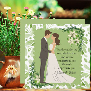 Cartão De Agradecimento Olive Green Floral Engagement Foto Boho Quadrada