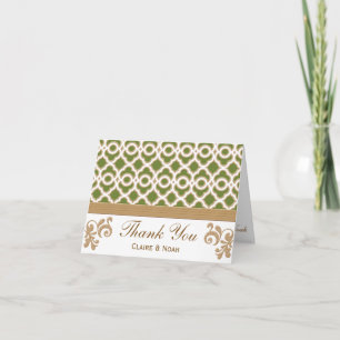 Cartão De Agradecimento Olive Green Gold Moroccan Thank You Wedding Card