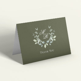 Cartão De Agradecimento Olive Verde Casamento Script Monograma Agradecimen