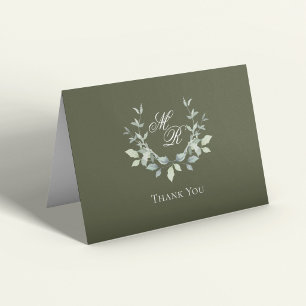 Cartão De Agradecimento Olive Verde Casamento Script Monograma Agradecimen