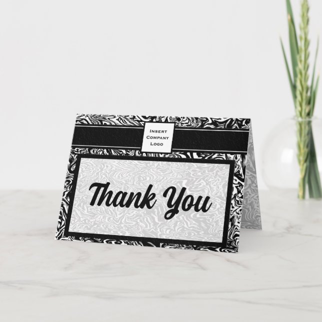 Cartão De Agradecimento Ondas contemporâneas no logotipo preto Obrigado (Frente)