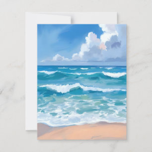 Cartão De Agradecimento Ondas do Oceano Azul Aquarela do Mar da Praia